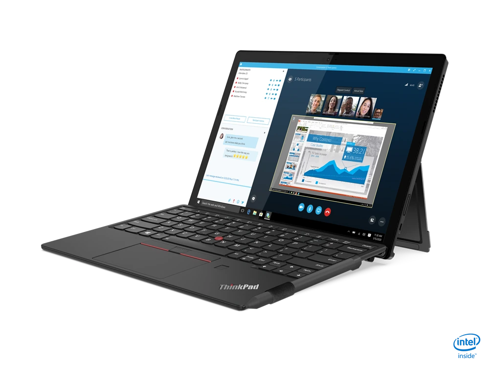 Referenční obrázek výrobce Lenovo ThinkPad X12 Detachable Gen 1 – pohled zepředu s klávesnicí